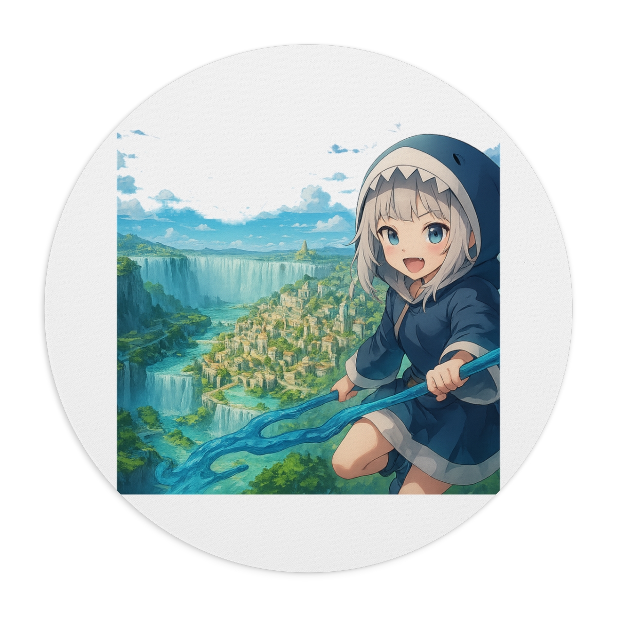 Vibrant Anime Shark Cityscape Gaming Mousepad