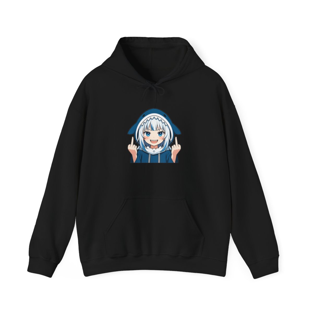 Edgy Anime Shark Hoodie Double Middle Finger Rebel
