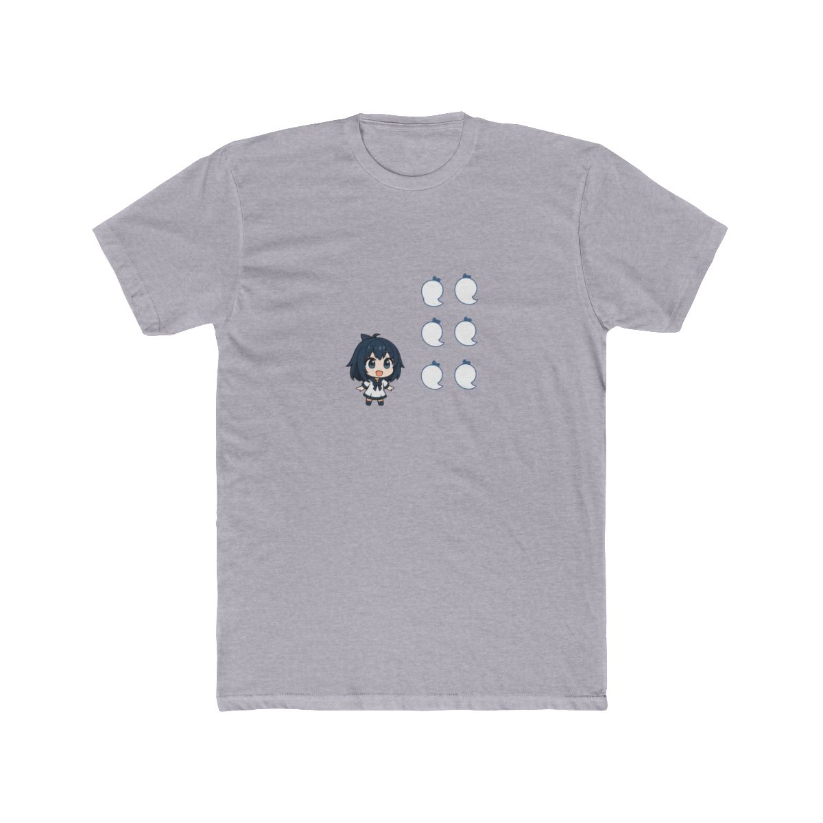 A blue microfiber cleaning cloth with a white ghost pattern and a small cartoon character with blue hair and a white dress. The cloth is folded in half and a pair of round glasses are lying on top of... - alternate angle 5, merchandise