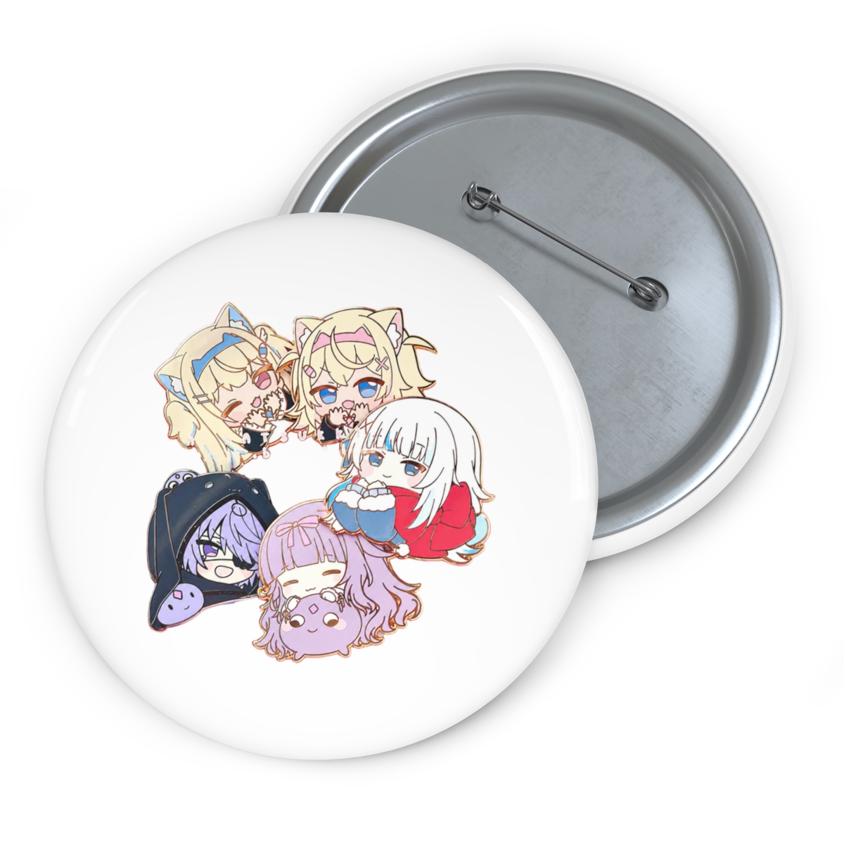 HoloEN enamel pin size 1.75 ~ 2 inch FUWAMOCO, Koseki Bijou, Ina, Gura Hololive English - alternate angle 2, merchandise