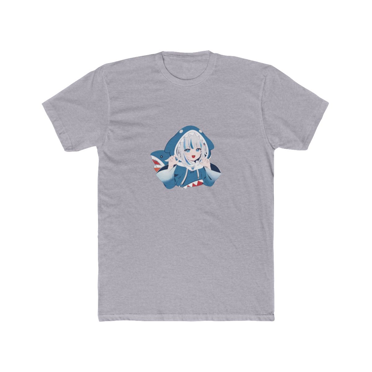 White T Shirt with a blue and white anime-style illustration of a shark-themed character. The character is wearing a blue hooded outfit with a shark-like design, and the image includes additional... - alternate angle 4, merchandise