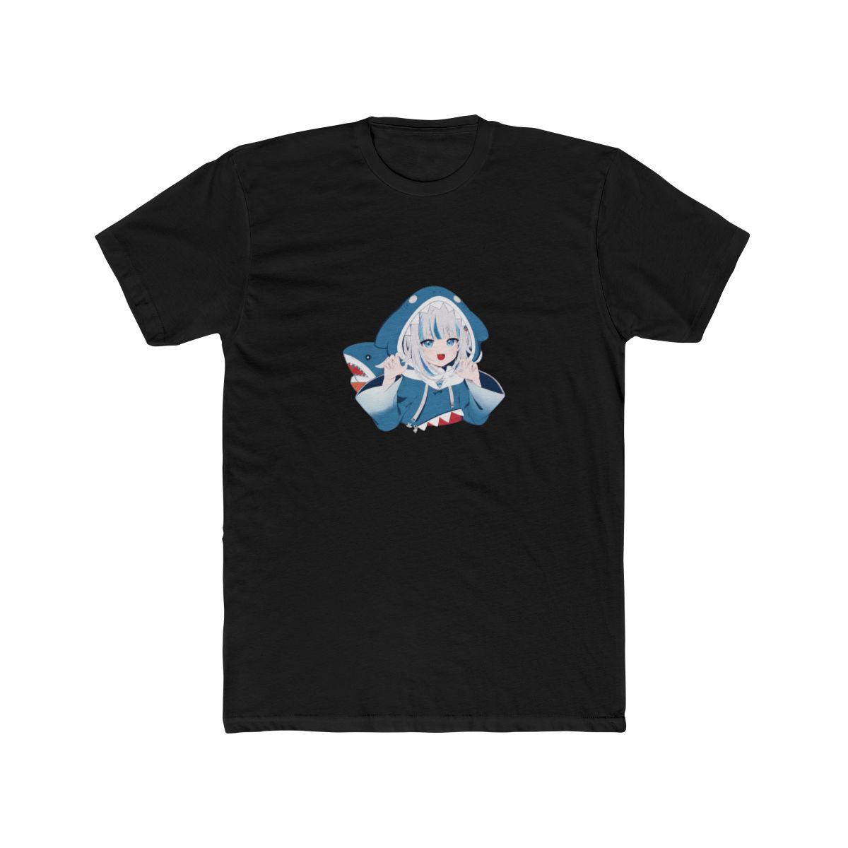White T Shirt with a blue and white anime-style illustration of a shark-themed character. The character is wearing a blue hooded outfit with a shark-like design, and the image includes additional... - alternate angle 3, merchandise