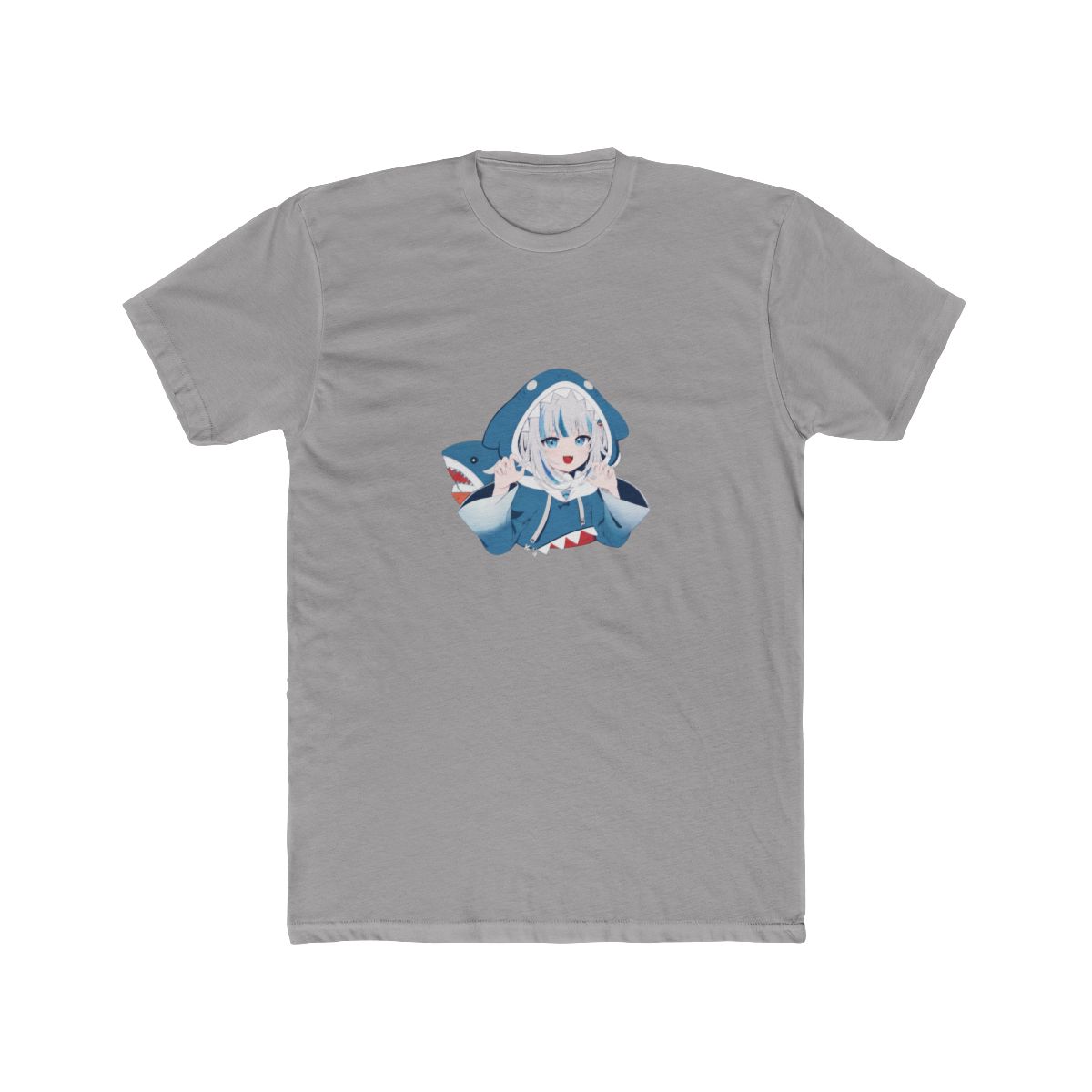 White T Shirt with a blue and white anime-style illustration of a shark-themed character. The character is wearing a blue hooded outfit with a shark-like design, and the image includes additional...