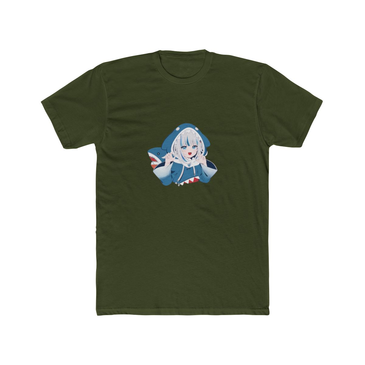 White T Shirt with a blue and white anime-style illustration of a shark-themed character. The character is wearing a blue hooded outfit with a shark-like design, and the image includes additional... - alternate angle 5, merchandise