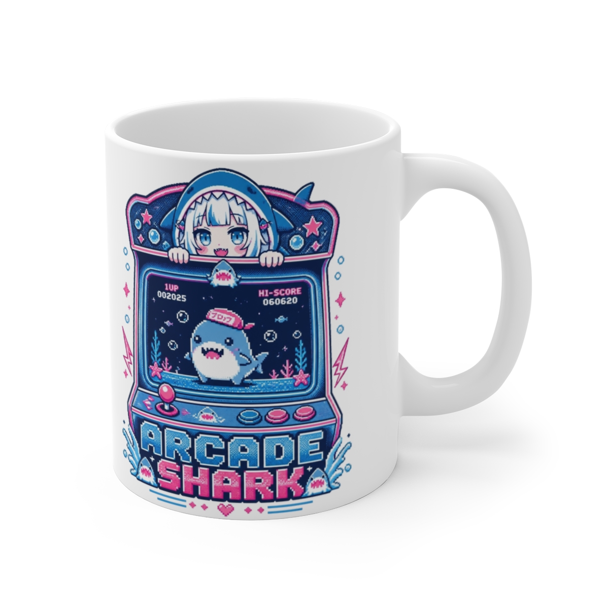 Gawr Gura & Hololive "Arcade Shark" White Mug