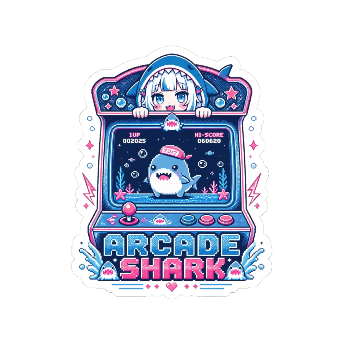 Gawr Gura & Hololive "Arcade Shark" Sticker - alternate angle 1, merchandise