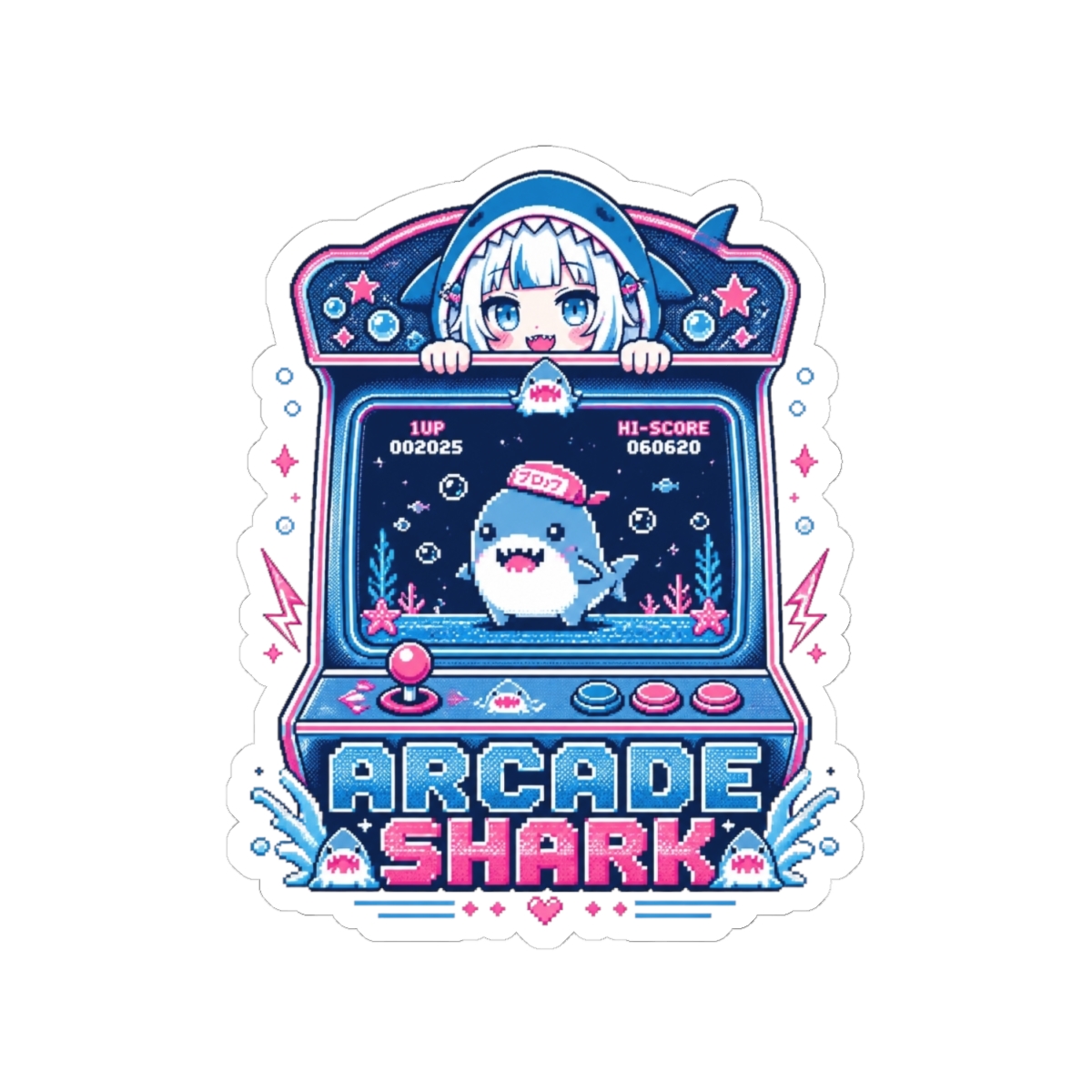 Gawr Gura & Hololive "Arcade Shark" Sticker - alternate angle 2, merchandise