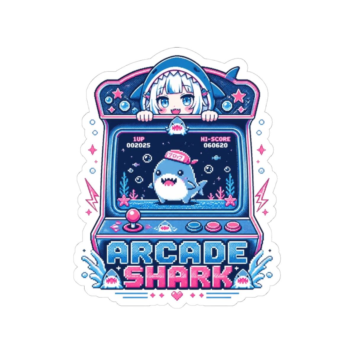 Gawr Gura & Hololive "Arcade Shark" Sticker - alternate angle 3, merchandise